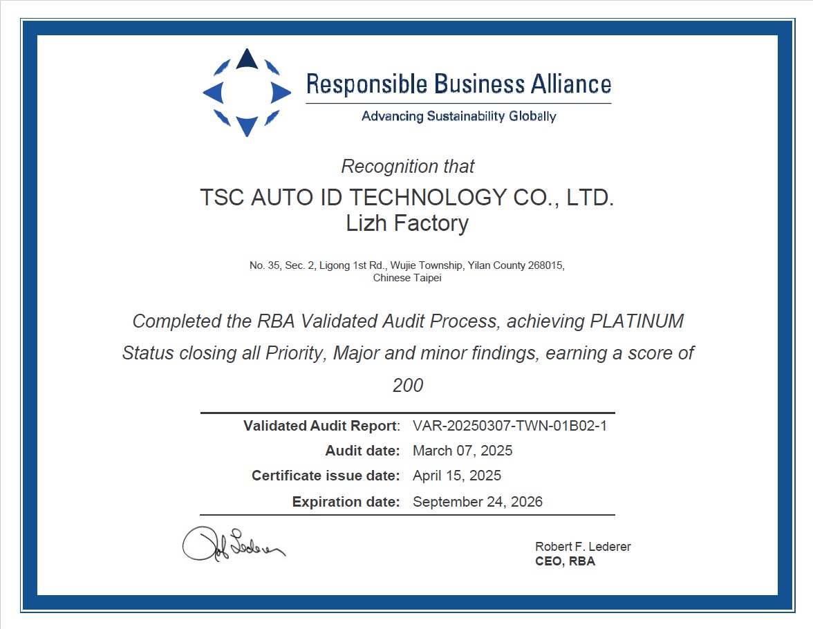 TSC Auto ID RBA Platinum Certification